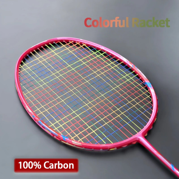 Färgglad 100 % kolfiber badmintonracket strängad 20-28LBS Professionell träning Offensiv racket Superlätt 4U 83G Sport Red