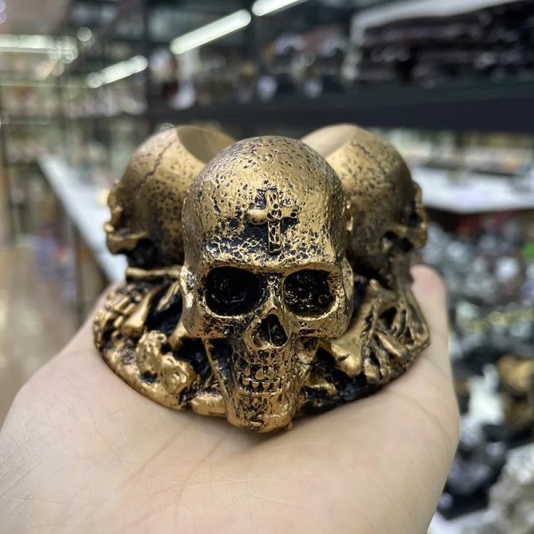 Triple-Skull Cross Stand för Crystal Ball Base Miljöhartshållare Figuriner Display Staty Ornament för 5-10 cm sfär Gold
