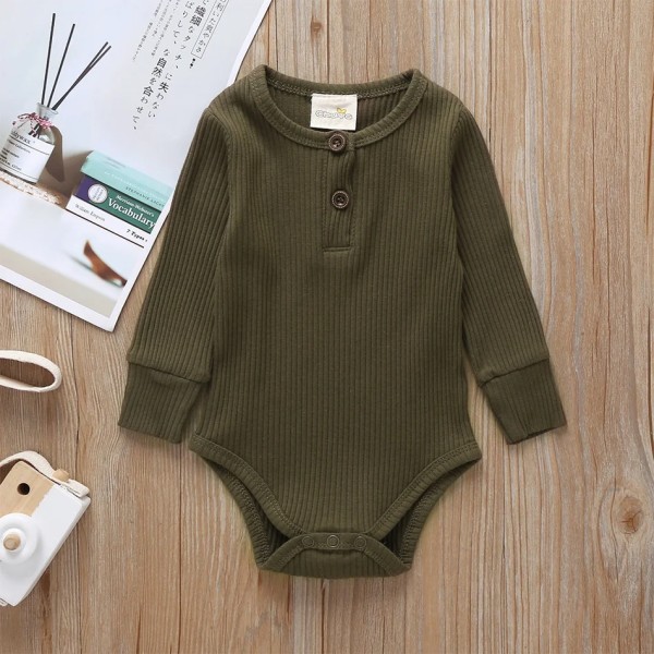Autumn Baby Solid Front Button Bodysuit Vår och höst Baby För flickor Pojkar Långärmade Baby green 18-24 Months