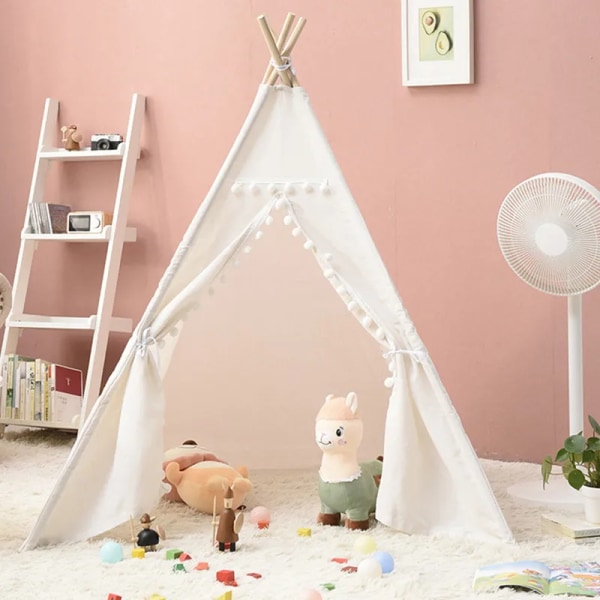 Barntält tipi-tält för barn Bärbar Tipi Infantil Hus för flicka Cabana Pojktält Dekoration Matta LED-lampor 1.35M 02