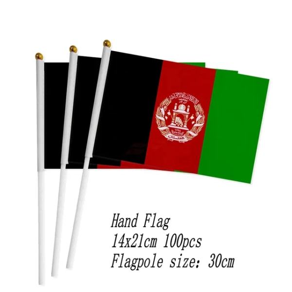 zwjflagshow Afghanistan Hand Flagga 14*21cm 100st polyester Afghanistan Small Hand viftande Flagga med plastflaggstång för dekoration green 14x21cm 100pcs