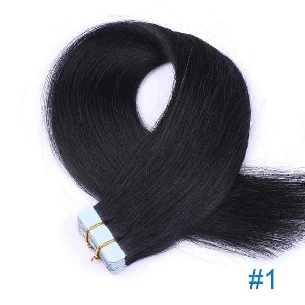 Remy Human Hair Tape Extensions 16" 18" 20" 22" 24" Skin Weft Sömlös europeisk hårtejp Hår för salongshår 20st #1 22 inches