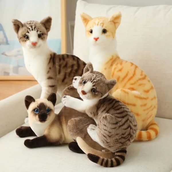 Simulering Siamese Cat Plyschleksak stoppad naturtrogen Siam American Shorthair Doll Djur Leksaker för husdjur för barn Flickor Julpresentdekor 40CM lying grey cat