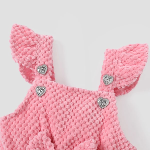 2st Baby Girl's Enfärgad T-shirt och texturerat material Knapp Design Total Set Pink 3-6Months