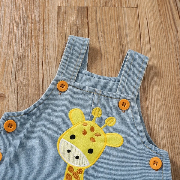 Baby Boy Girl Kläder 95% bomull Tecknad giraff broderade jeansoveraller Blue 12-18 Months