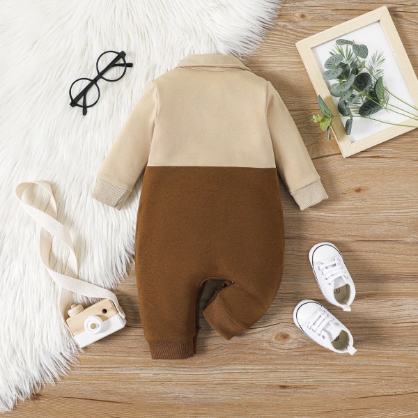 Baby Boy Gentleman väst Faux-två Långärmad Splitsad Jumpsuit Festoutfit Brown 3-6 Months