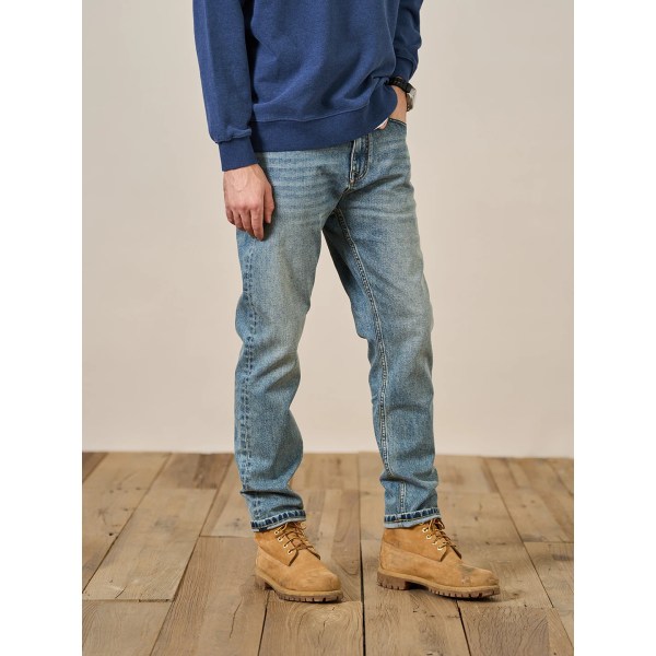 2023 vår nya vanliga raka jeans män Värmefiber 13,5 Oz jeansbyxor Plus Size Märkeskläder Nostalgic blue 32 REC 70.5-75KG