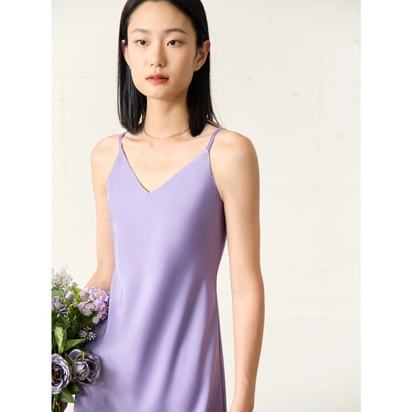 Minimalism Slip Dress French 2023 Summer V-neck Solid Pullover Ärmlös Vestidos Elegant A-linje damklänning 12331010 purple L