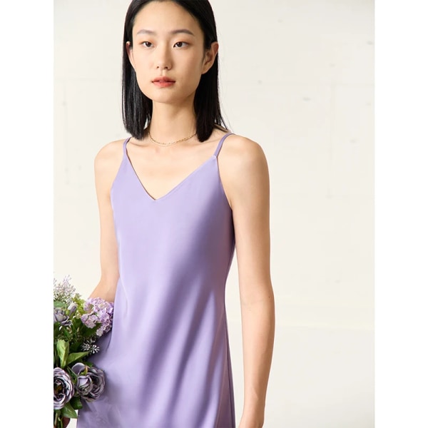 Minimalism Slip Dress French 2023 Summer V-neck Solid Pullover Ärmlös Vestidos Elegant A-linje damklänning 12331010 purple S