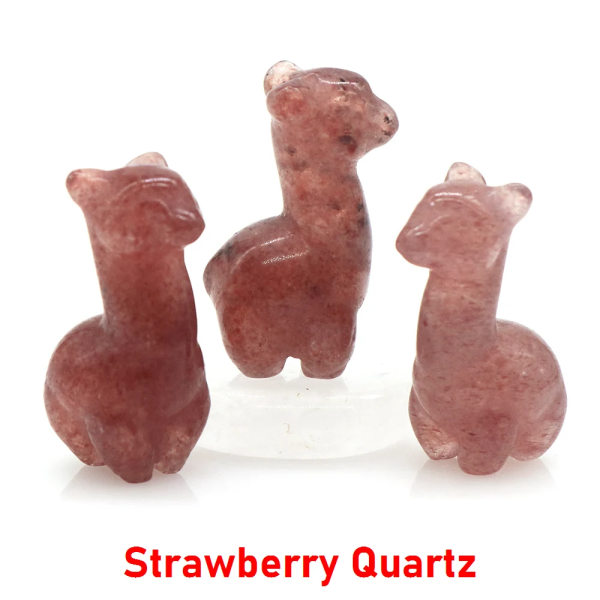 Naturlig alpacka Kristallsnideri Staty Quartz Chakras Reiki Djurfigurer Läkande ädelstenar Hantverk Heminredning Semesterpresent 1,2" Strawberry Quartz 10 pcs