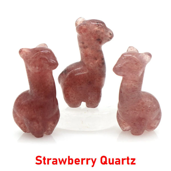 Naturlig alpacka Kristallsnideri Staty Quartz Chakras Reiki Djurfigurer Läkande ädelstenar Hantverk Heminredning Semesterpresent 1,2" Strawberry Quartz 5 pcs