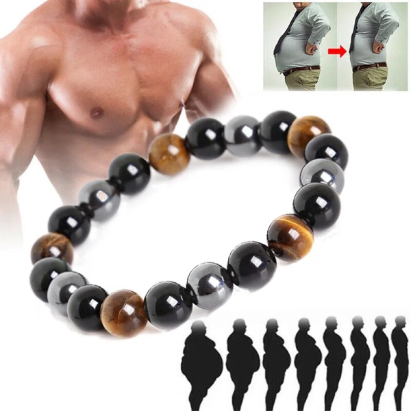 Naturlig Obsidian Stone Armband Magnet Tiger Eye Beads Handled Kedja Bantning Armband Hälsosam viktminskning Smycken Kvinnor Män 8mm stone