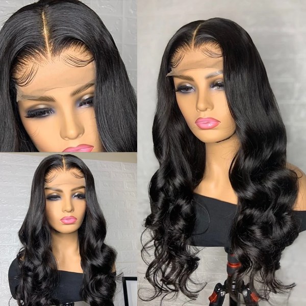 30 tums genomskinligt vatten vågigt spets främre människohår peruk Brazilian Body Wave spets frontal peruk för kvinnor Förplockad peruk 180% 30inches 4x4 Lace Wig