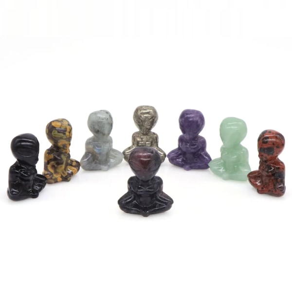 1,6" Yoga Alien Naturlig läkande sten Kristall snidad abstrakt konsthantverk Meditationsfigur Vardagsrum Sovrum Dekoration Present Rhyolite 20pcs