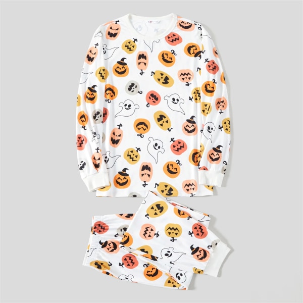 Halloween-familjsmatchande pyjamasset för pumpa och print (flammsäker) White Kids 2 Years