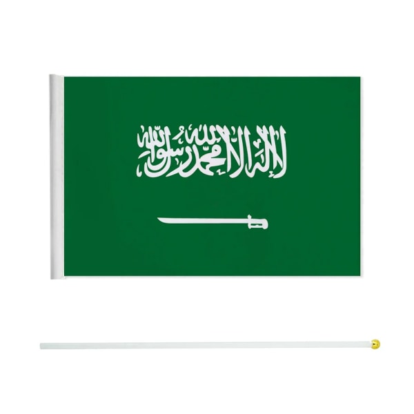 zwjflagshow Saudiarabiens handflagga 14*21cm 100st Saudiarabien Liten handviftande flagga med plastflaggstång för dekoration Blue and White Stripe 14x21cm 100pcs
