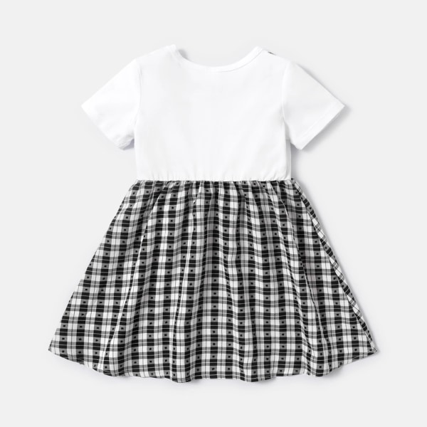 Toddler Girl Bowknot Design Pläd Splice Kortärmad Klänning BlackandWhite 3Years