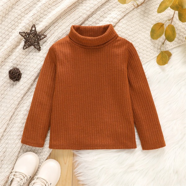 Toddler Girl Turtleneck Ribbad Enfärgad Långärmad tröja Ginger 5-6 Years