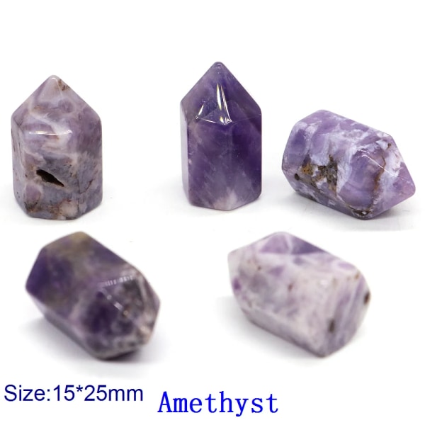 25x15MM Naturstenar Point Wand Reiki Healing Crystal Tower Energimalm Mineral polerat hantverk Ametist Kvarts Heminredning Amethyst 20 PCS