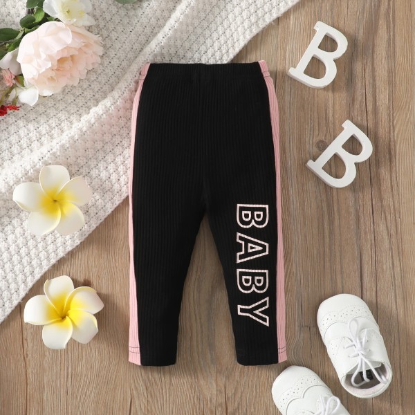 Baby Girl Color Block Design Casual Letter Legging Pink 12-18Months