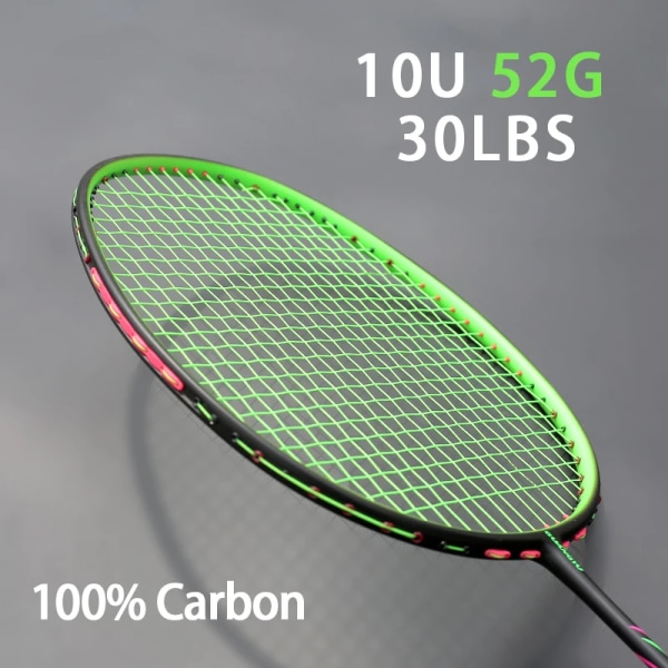 Badmintonracket 100% kolfiber Strung Ultralight 10U 52G G4 13KG Träningsracket Professionell racket med väskor för vuxna green
