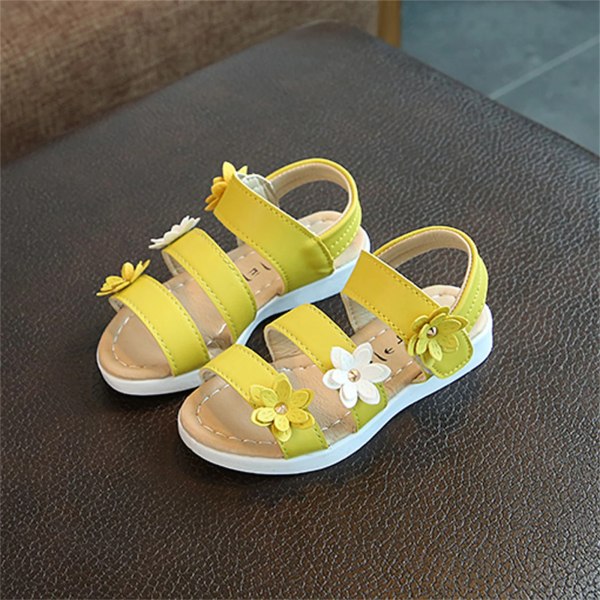 Toddler flicka ganska blommig dekor solida sandaler Gold Big Kid US 3
