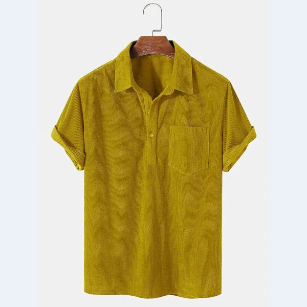 2022 ny casual lös manchester skjorta för män i enfärgad enfärgad skön skjorta Yellow M