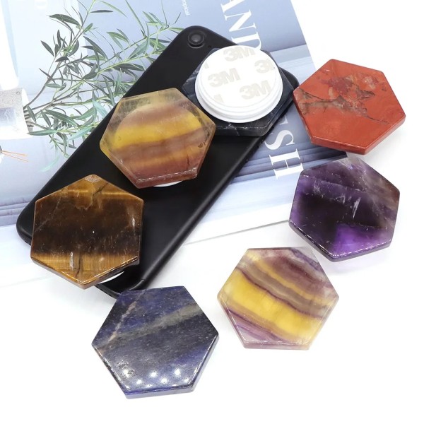 Natursten Ametist Kristallpasta Telefonhållare Stöd Hexagonal Rock Fold Bordsfäste Smartphone Fingerställ Dekoration Red Jasper 10pcs