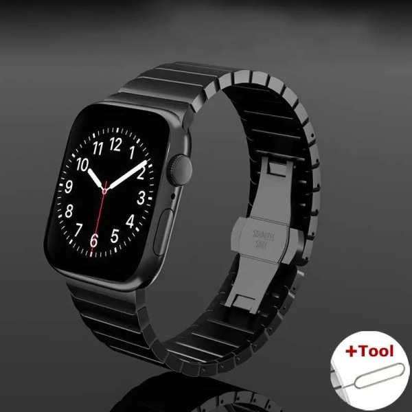 Metallrem För Apple Watch Ultra 49mm 45mm 41mm 44mm 42mm 40mm Ersättningsarmband i rostfritt stål för iwatch 8 7 6 5 4 3 SE Black For 42mm 44mm 45mm