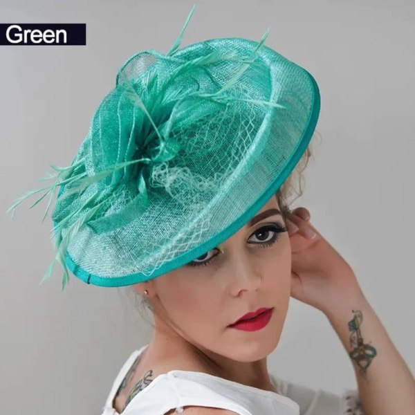 Kvinnlig Chic Sinamay Fascinator Dam Bankett Huvudbonad Brud Bröllop Hårband Kvinnor Kyrka Huvudbonad Mode Fedora Light Green