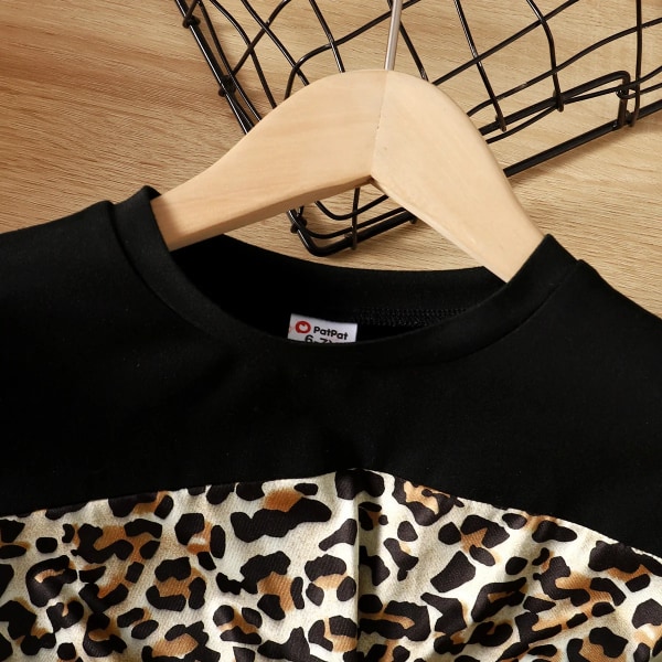 2st Kid Girl Leopard Print Twist Kortärmad T-shirt och byxor Set Black 11-12Years