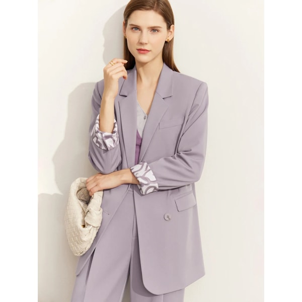 Minimalism Höst Blazer Kostym för Kvinnor 2022 Ny Pendlar Printing Office Dam Blazers All match Bred Ben Byxor 12230331 Gray Purple (Blazer) XL