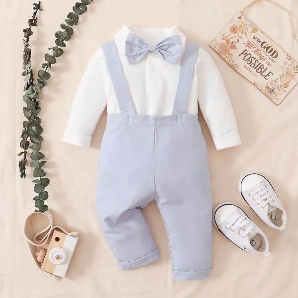 2st Baby Boy 95 % bomull Långärmad herrfluga Romper och set LightBlue 6-9Months