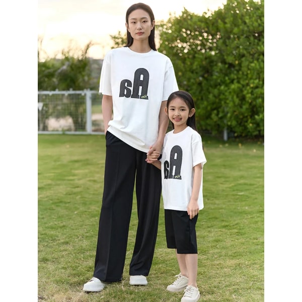 Barn Flickkläder 2023 Sommar Mamma och dotter Matchande kläder Tshirts 100 % bomull Familjematchande kläder 22342042 Black Kid 120 cm