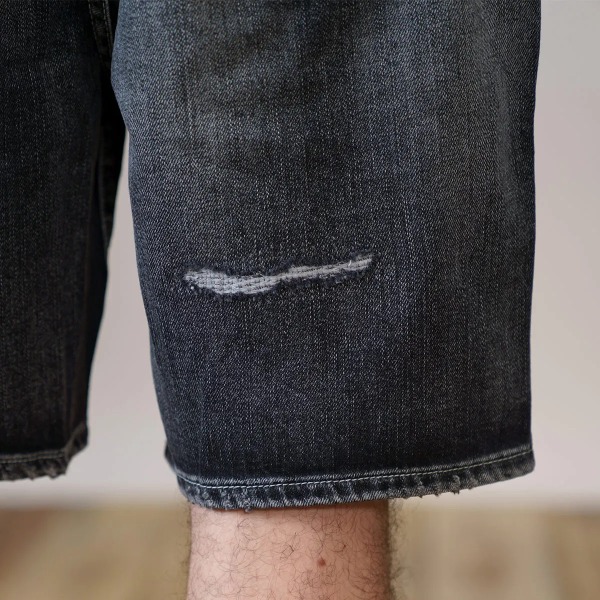 Sommarnyhet 2023 Herr Oversize svarta jeansshorts Mode slitna lösa 100 % bomull Jeansshorts i plusstorlek SK170527 black grey 30