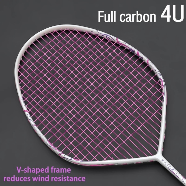 Full Carbon Fiber 4U V-Shape Badmintonracket Strung Professional Racket Max Tension 30LBS Offensiv enkelracket med sträng WHITE