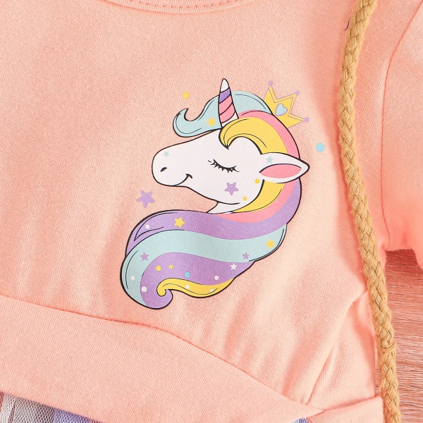 Baby Girl Bomull Kortärmad Unicorn Print Faux-two Mesh Klänning Pink 3-6 Months