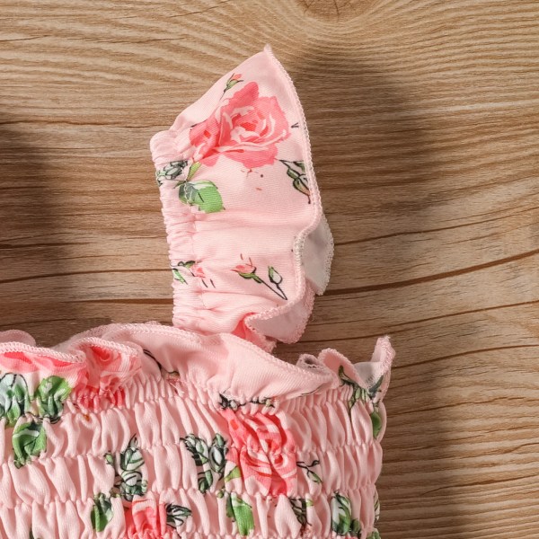 2st Baby Girl Allover blommigt print volang smock linne och utsvängda byxor Set Pink 18-24Months