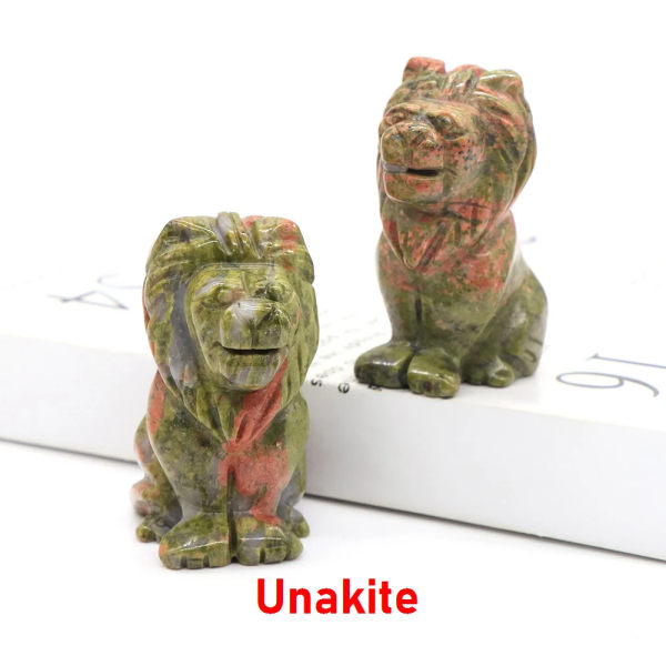 2" Lejon pärla staty natursten Kristall handsnidade läkande djurfigurer Reiki ädelsten hantverk Heminredning Semesterpresent Unakite 3pcs