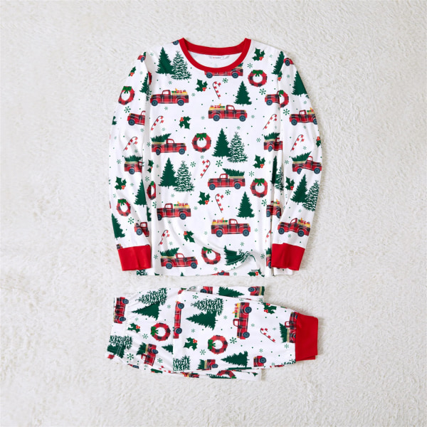 Julfamiljsmatchande kläder Pyjamas Allover Xmas Tree & Car Print Långärmad Pyjamas Family Set (flammsäker) Multi-color Men S