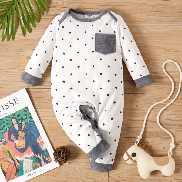 Sommar Baby Nyfödda Pojkekläder Mode Casual överallt Randig/ print Långärmad Romper Playsuit Grey 6-9 Months