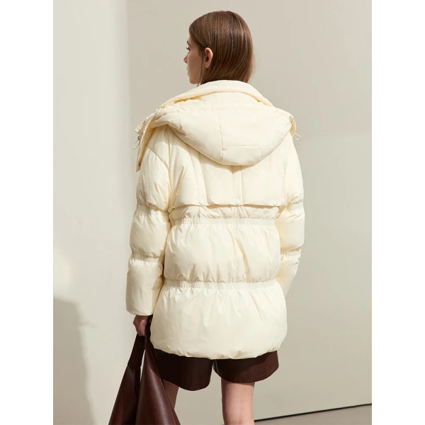 Minimalistisk 2023 Down Puffer Coat För Kvinnor Vinter Tjock Puff Bröd Med Huva Hög Krage Dam Lång Ytterkläder Ny 12324021 Apricot L