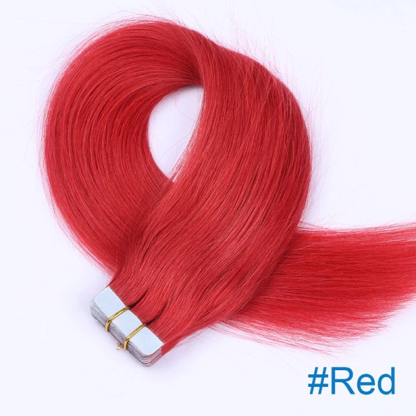Remy Human Hair Tape Extensions 16" 18" 20" 22" 24" Skin Weft Sömlös europeisk hårtejp Hår för salongshår 20st Red 22 inches