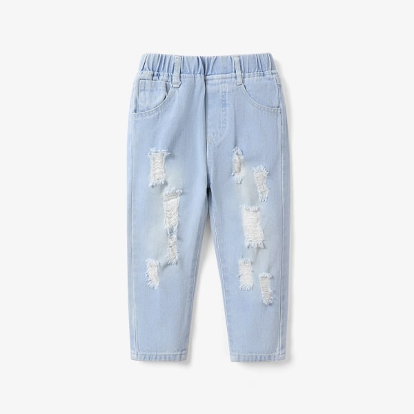 Toddler flicka/pojke elastiska rippade jeans Blue 18-24Months