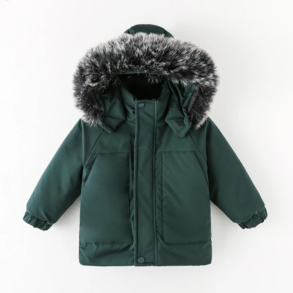 Toddler /flicka Trendig fuskpäls Parkarock med dragkedja Dark Green 3 Years