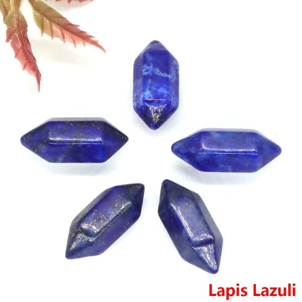 25 st Dubbelhövdad spetsig sexkantig kolumn Naturliga ädelstenar Kristaller Chakra Sten Healing Reiki Quartz För DIY Smycken Tillbehör Lapis Lazuli