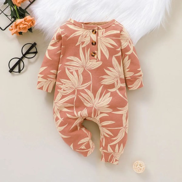 100 % bomull med grafiskt/blommigt print Baby långärmad jumpsuit Khaki 9-12Months