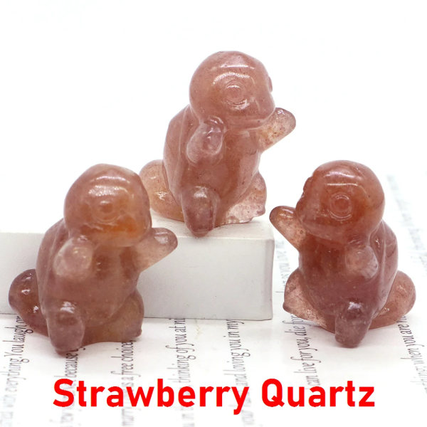 1,2" Söt tecknad sköldpadda figurer Naturstenar snidade Anime Staty Helande Kristaller Djur Rumsdekorationer Barn Julklappar Strawberry Quartz 5pcs