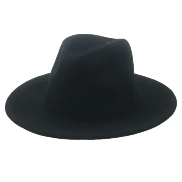 Dam Vinterhattar Ull Solid Svart Fedora Hattar Panama 100 % Ull Lyx Utomhus Jazz Klassisk Formell Dammössa Sombreros De Mujer wool black 58cm