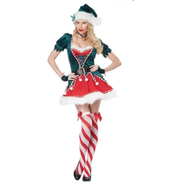 Julfest Vuxna Kvinnor Cosplay Sexig julklänning Jultomten Elvdräkt Nyårskläder Varm julklänning Fancy outfit Full set S